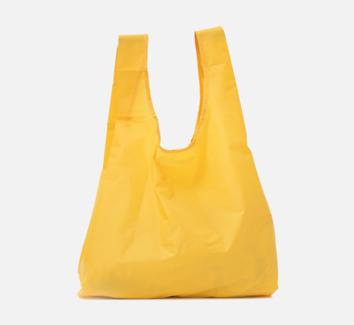 a yellow ripstop nylon reusable shopping bag