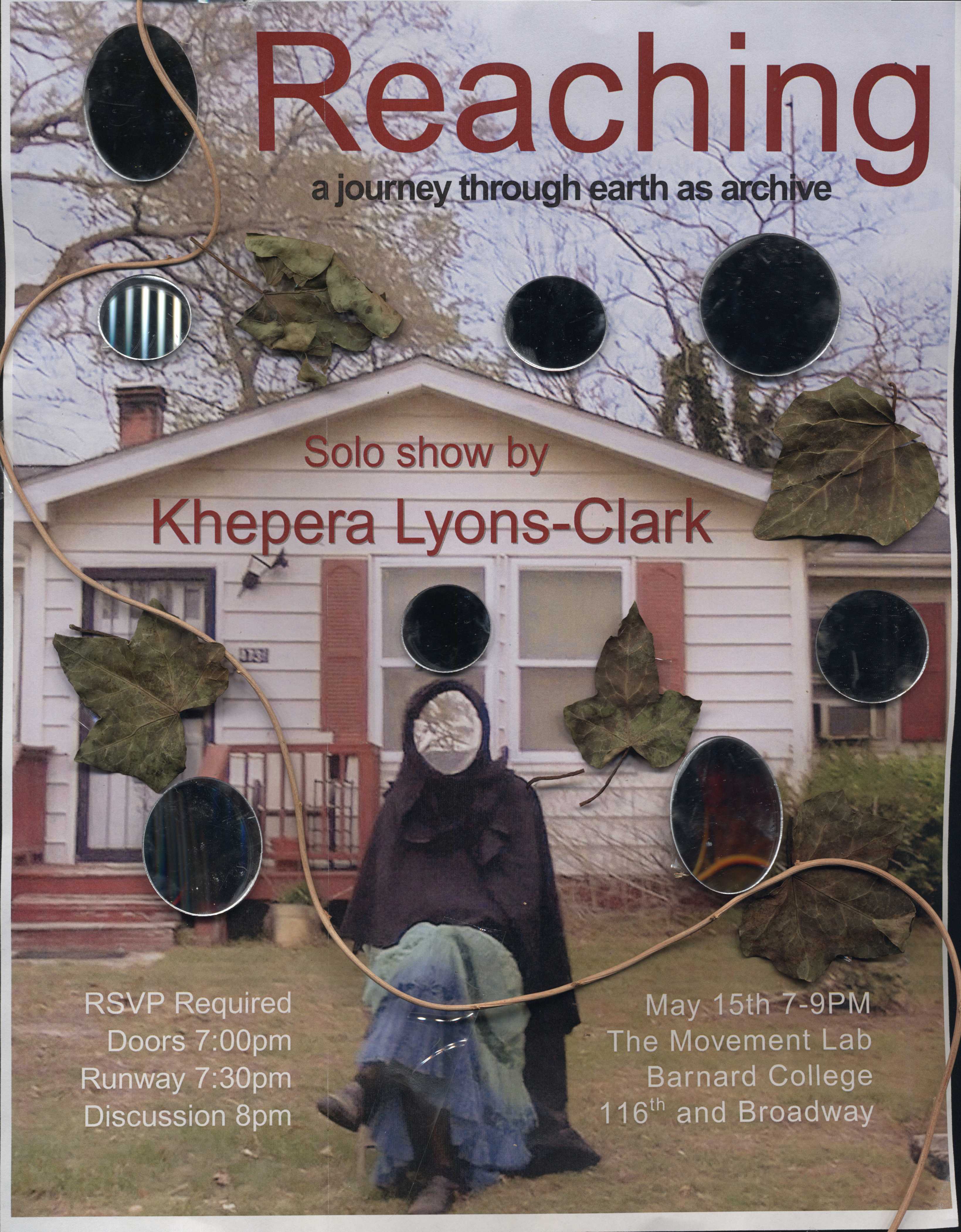 Flyer with event details of Reaching Exhibition